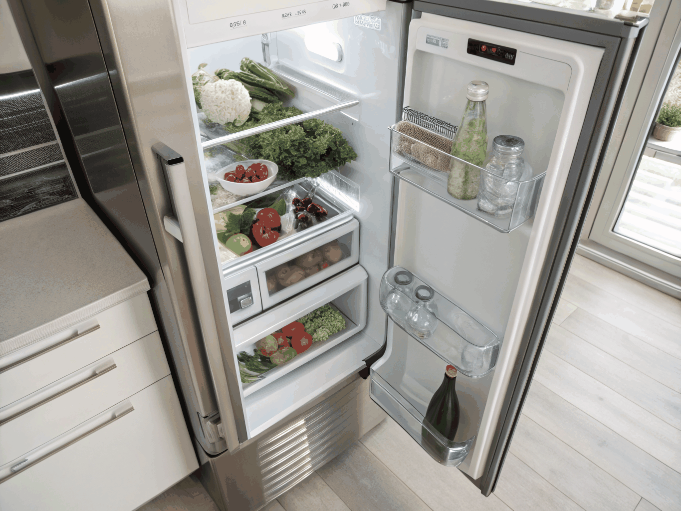 PURESPRING glass pitcher chilling inside bright refrigerator