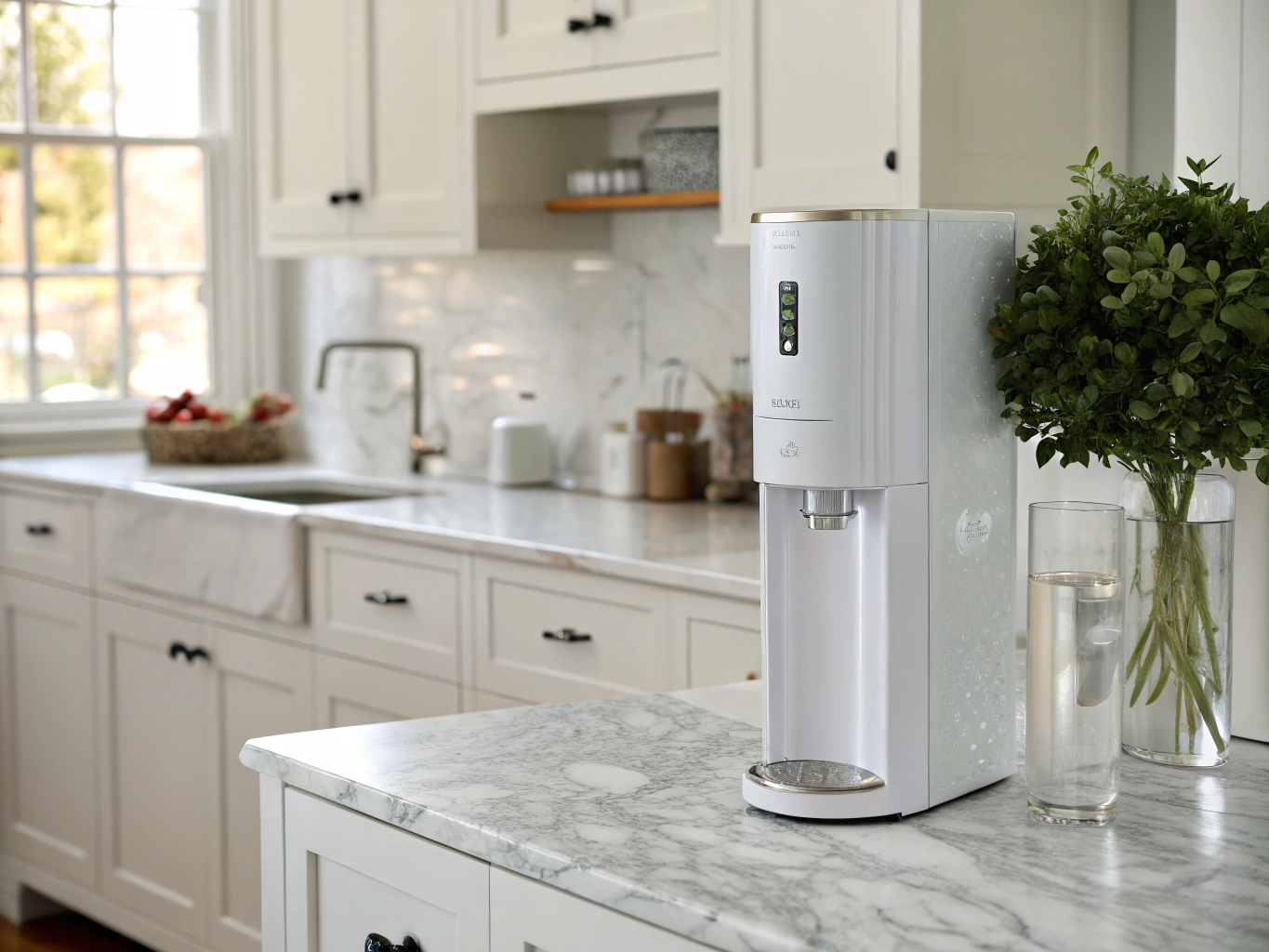 PURESPRING sleek matte white reverse osmosis purifying dispenser with digital purity display